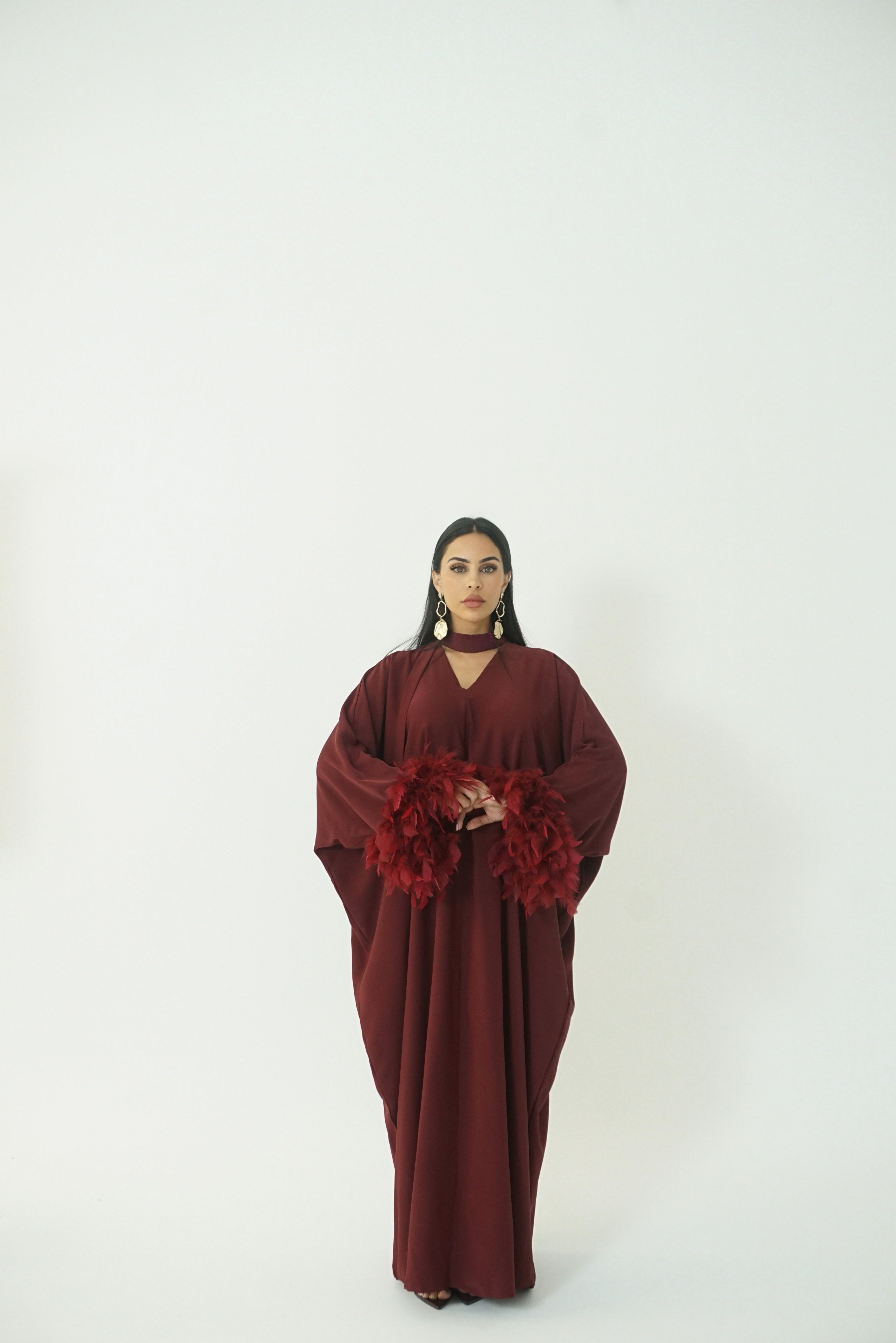 Abaya Feather Ruby Burgundy