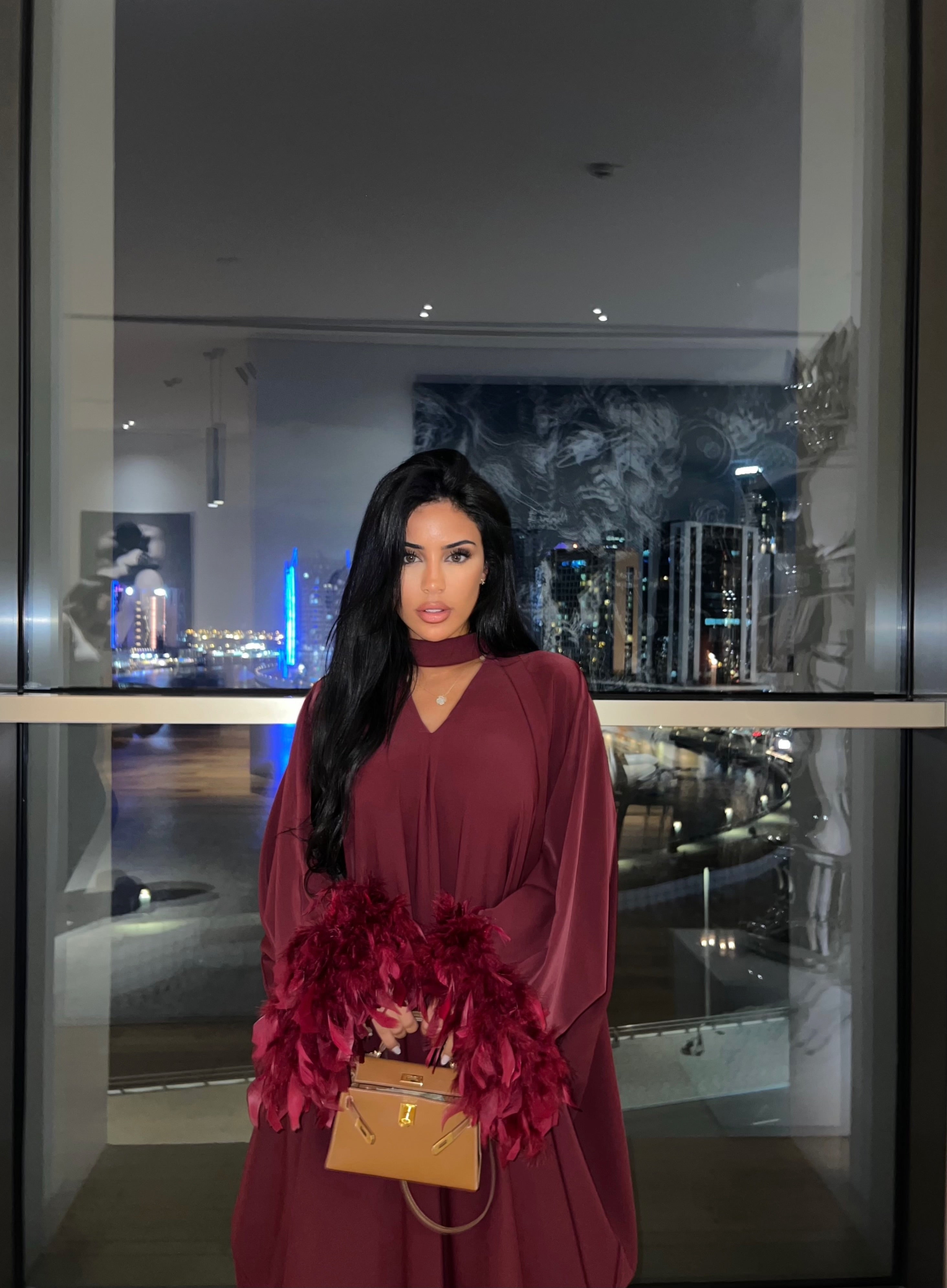 Abaya Feather Ruby Burgundy